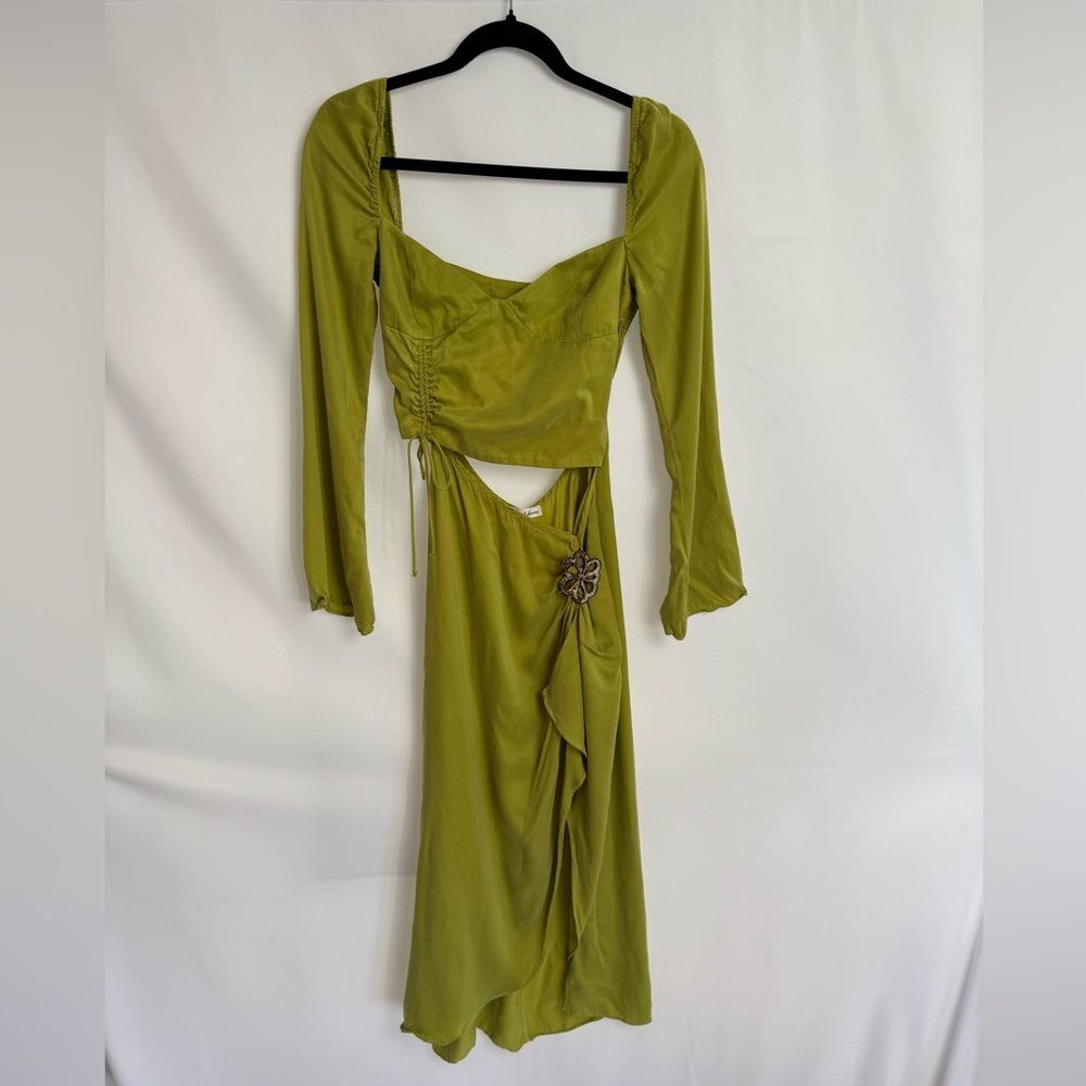 For Love & Lemons Allie Midi Dress in Green Sz Small - Picture 3 of 12